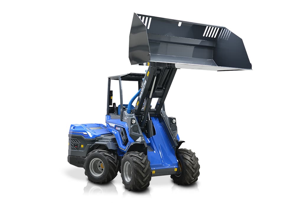 material bucket with lifted mechanical arm