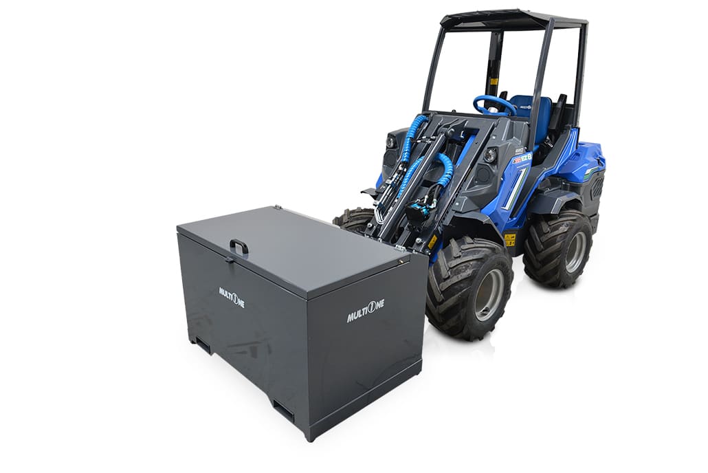 job site tool box assembled on a mini loader