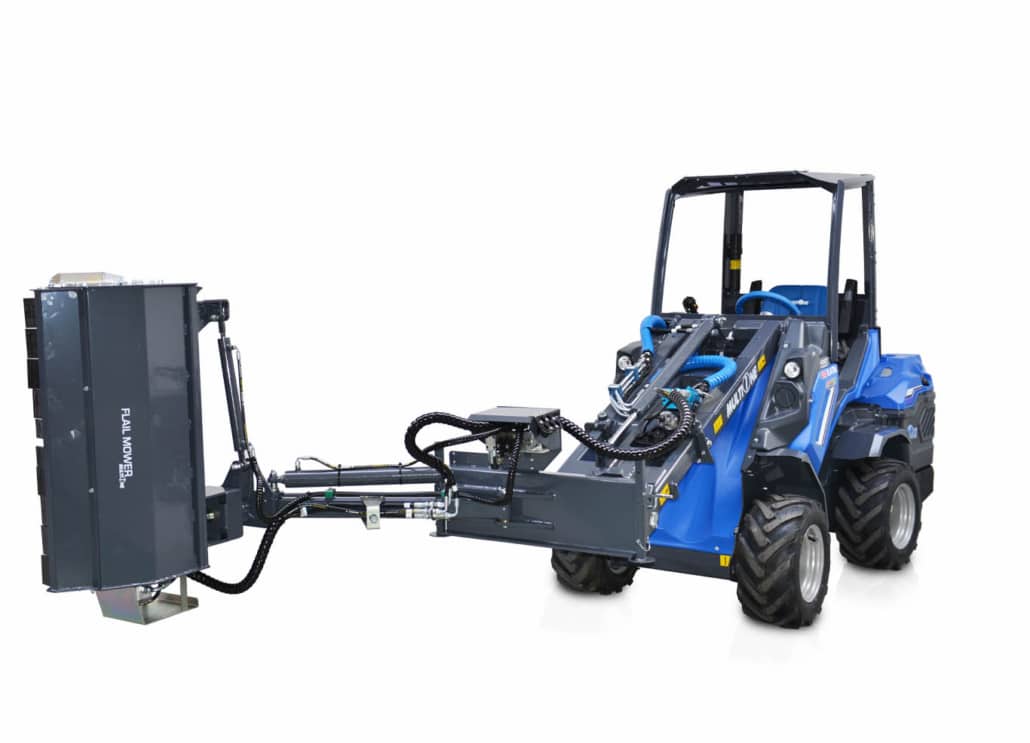 flail mower with side shift with lifted bucket